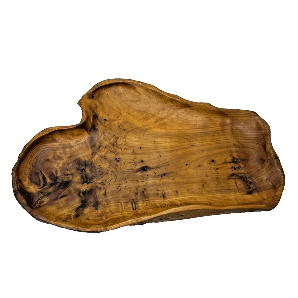 Burl Wood tree Root Bowl Tray Signed COA Free Form Live Edge Lg 10